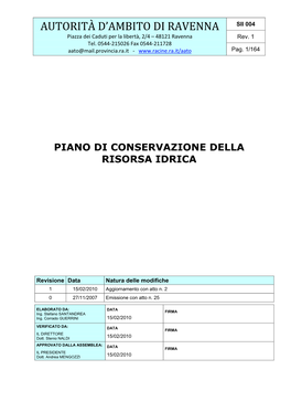 Piano Di Conservazione Della Risorsa Idrica