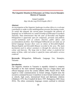 The Linguistic Situation in Orkesumet, an Urban Area in Simanjiro District of Tanzania Amani Lusekelo