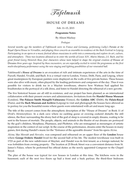 House of Dreams Prog Notes