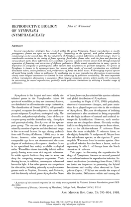 Reproductive Biology of Nymphaea (Nymphaeaceae)