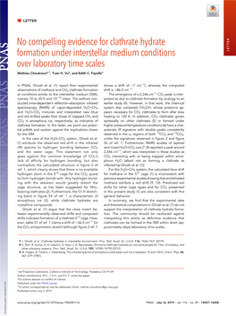 No Compelling Evidence for Clathrate Hydrate Formation Under Interstellar Medium Conditions LETTER Over Laboratory Time Scales Mathieu Choukrouna,1, Tuan H