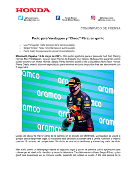 COMUNICADO DE PRENSA Podio Para Verstappen Y “Checo” Pérez