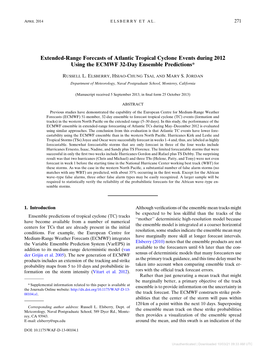 Extended-Range Forecasts of Atlantic Tropical Cyclone Events During 2012 Using the ECMWF 32-Day Ensemble Predictions*