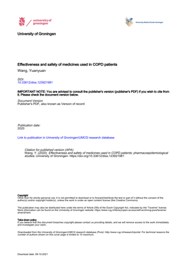 University of Groningen Effectiveness and Safety of Medicines Used in COPD Patients Wang, Yuanyuan