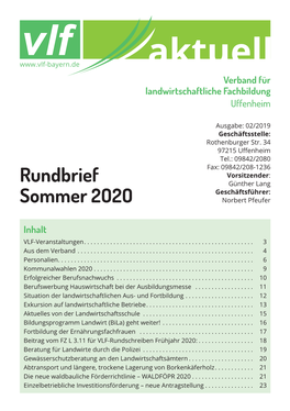 Rundbrief Günther Lang Geschäftsführer: Sommer 2O2O Norbert Pfeufer
