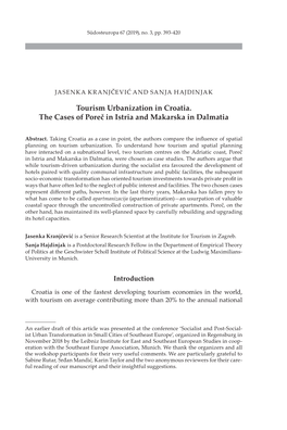 Tourism Urbanization in Croatia. the Cases of Poreč in Istria and Makarska in Dalmatia