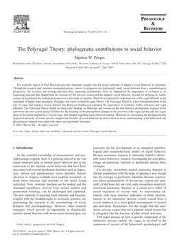 The Polyvagal Theory: Phylogenetic Contributions to Social Behavior