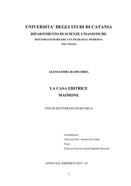 Universita' Degli Studi Di Catania