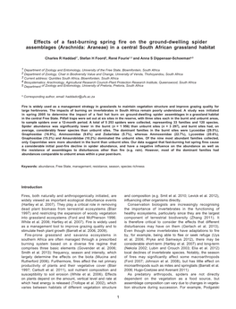 Effects of a Fast-Burning Spring Fire on the Ground-Dwelling Spider Assemblages (Arachnida: Araneae) in a Central South African Grassland Habitat