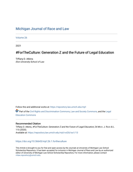 Fortheculture: Generation Z and the Future of Legal Education