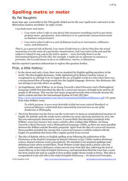 Spelling Metre Or Meter