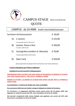 CAMPUS Da 14 ANNI Livello Intermedio/Avanzato Iscrizione Ed