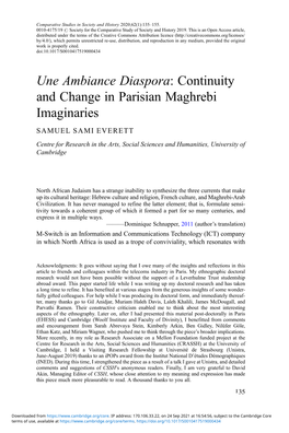 Une Ambiance Diaspora: Continuity and Change in Parisian Maghrebi Imaginaries