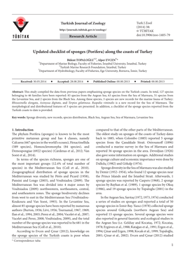 Updated Checklist of Sponges (Porifera) Along the Coasts of Turkey