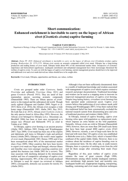 Enhanced Enrichment Is Inevitable to Carry on the Legacy of African Civet (Civettictis Civetta) Captive Farming