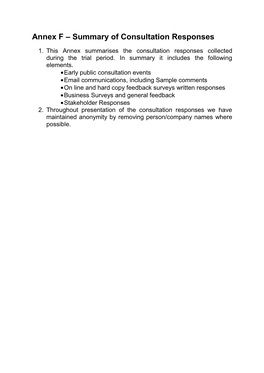 Annex F – Summary of Consultation Responses