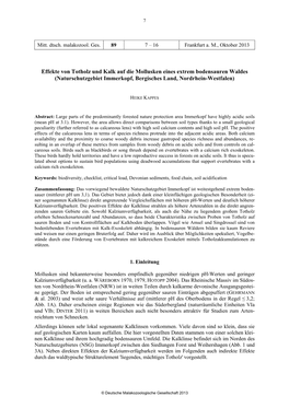 KAPPES, H. (2005): Influence of Coarse Woody Debris on the Gastropod Community (Mollusca: Gastropoda) in a Man- Aged Calcareous Beech Forest in Western Europe