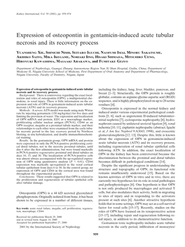 Expression of Osteopontin in Gentamicin-Induced Acute Tubular Necrosis and Its Recovery Process