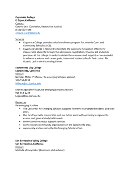 Cuyamaca College El Cajon, California Contact Octavio Leal (Counselor, Restorative Justice) (619) 660-4448 Octavio.Leal@Gcccd.Edu