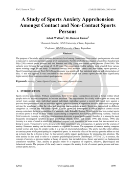 A Study of Sports Anxiety Apprehension Amongst Contact and Non-Contact Sports Persons Ashok Walikar1, Dr