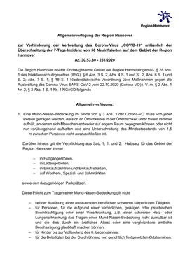 Allgemeinverfügung Der Region Hannover