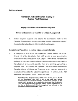 Factum of the Honourable Justice Paul Cosgrove