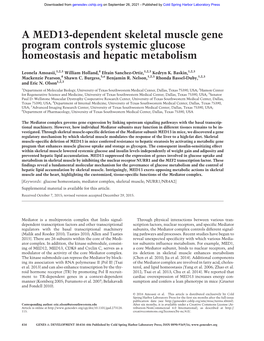 A MED13-Dependent Skeletal Muscle Gene Program Controls Systemic Glucose Homeostasis and Hepatic Metabolism