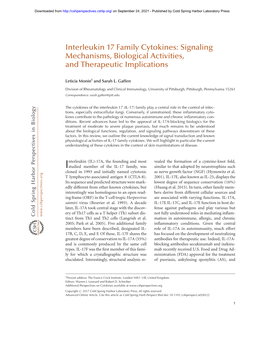 Interleukin 17 Family Cytokines: Signaling Mechanisms, Biological Activities, and Therapeutic Implications