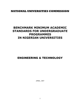 Benchmark Minimum Academic Standards for Undergraduate Programmes in Nigerian Universities