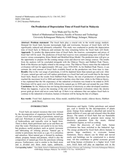 On Prediction of Depreciation Time of Fossil Fuel in Malaysia