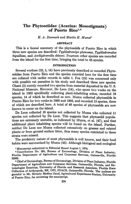 The Phytoseiidae (Acariña: Mesostigmata) of Puerto Rico1'2 H