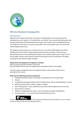 IMC New Members Training 2015