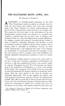 The Baltimore Riots, April, 1861