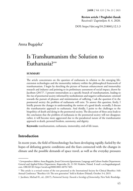 Is Transhumanism the Solution to Euthanasia?**