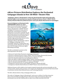 Nwave Pictures Distribution Explores the Enchanted Galapagos Islands in New 3D IMAX® Theatre Film