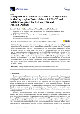 Incorporation of Numerical Plume Rise Algorithms in the Lagrangian Particle Model LAPMOD and Validation Against the Indianapolis and Kincaid Datasets