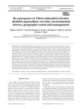 Re-Emergence of Vibrio Tubiashii in Bivalve Shellfish Aquaculture: Severity, Environmental Drivers, Geographic Extent and Management