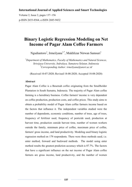 Binary Logistic Regression Modeling on Net Income of Pagar Alam Coffee Farmers