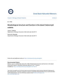 Morphological Structure and Function in the Desert Heteromyid Rodents