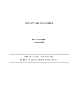 THE FOOTBALL ASSOCIATION and Mr LUIS SUAREZ Liverpool FC