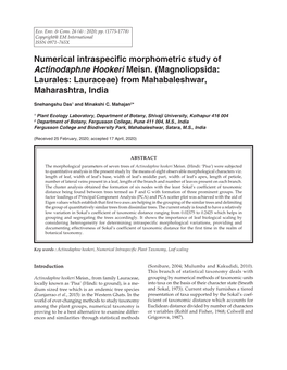 Numerical Intraspecific Morphometric Study of Actinodaphne Hookeri Meisn. (Magnoliopsida: Laurales: Lauraceae) from Mahabaleshwar, Maharashtra, India