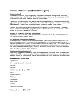 Fructose Intolerance (Fructose Malabsorption)