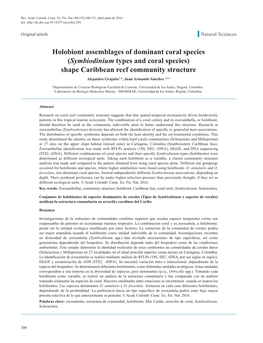 Symbiodinium Types and Coral Species) Shape Caribbean Reef Community Structure Alejandro Grajales1,*, Juan Armando Sánchez 1,2,*