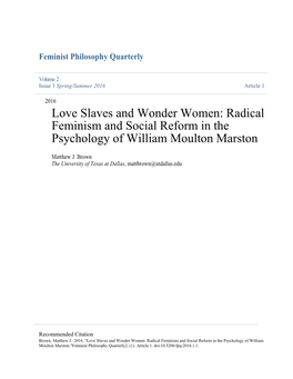 Radical Feminism and Social Reform in the Psychology of William Moulton Marston