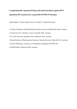 Computationally Repurposed Drugs and Natural Products Against RNA Dependent RNA Polymerase As Potential COVID-19 Therapies