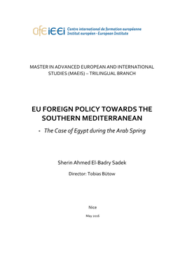 EU FOREIGN POLICY TOWARDS the SOUTHERN MEDITERRANEAN - the Case of Egypt During the Arab Spring