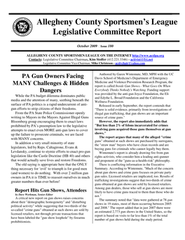 Allegheny County Sportsmen's League Legislative Committee Report