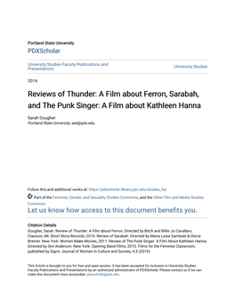 A Film About Ferron, Sarabah, and the Punk Singer: a Film About Kathleen Hanna