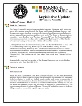 Legislative Update 121St General Assembly Friday, February 15, 2019