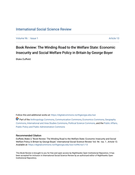 The Winding Road to the Welfare State: Economic Insecurity and Social Welfare Policy in Britain by George Boyer